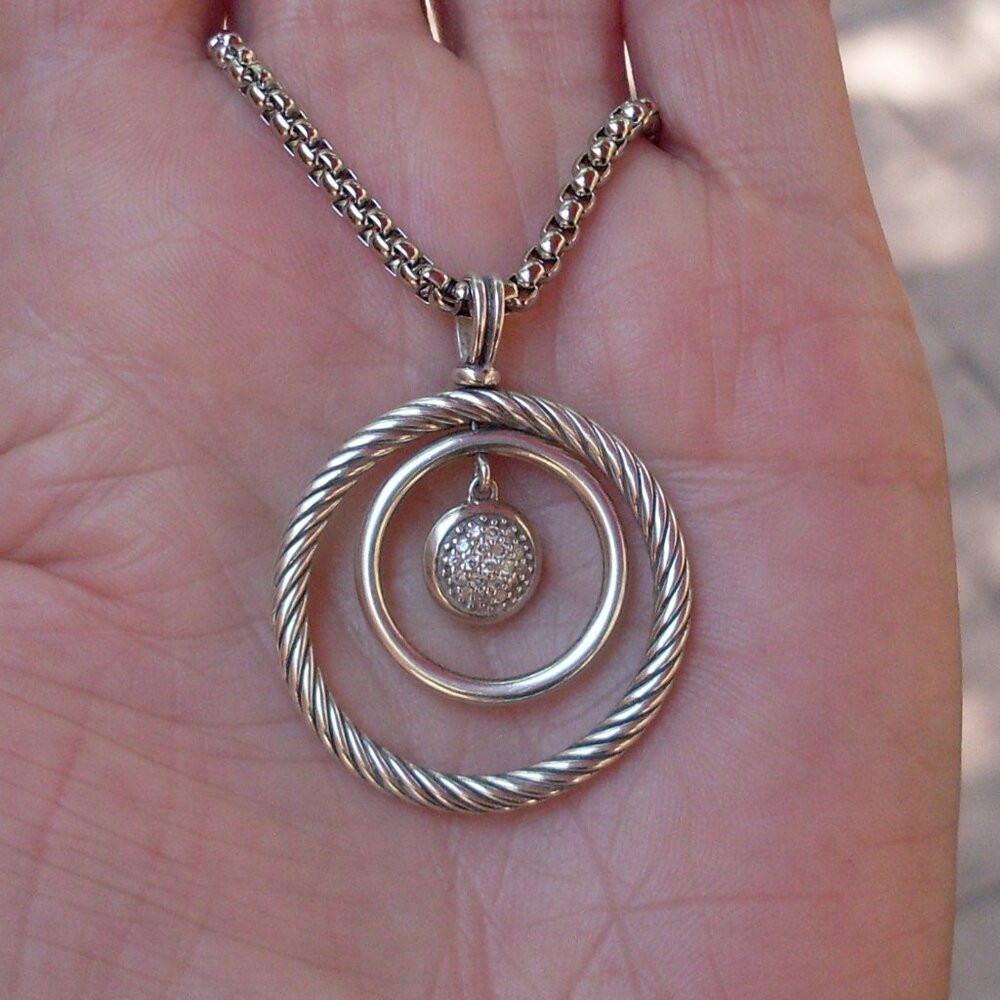 Retired David Yurman Round Mobile Diamond Pendant w/Chain - 925 Sterling